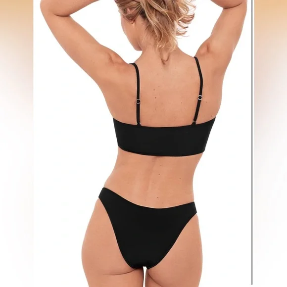 Sports Illustrated Swim Bikini Top Black XL Women's Shirred Tie Midkini Top B4 - Picture 5 of 6